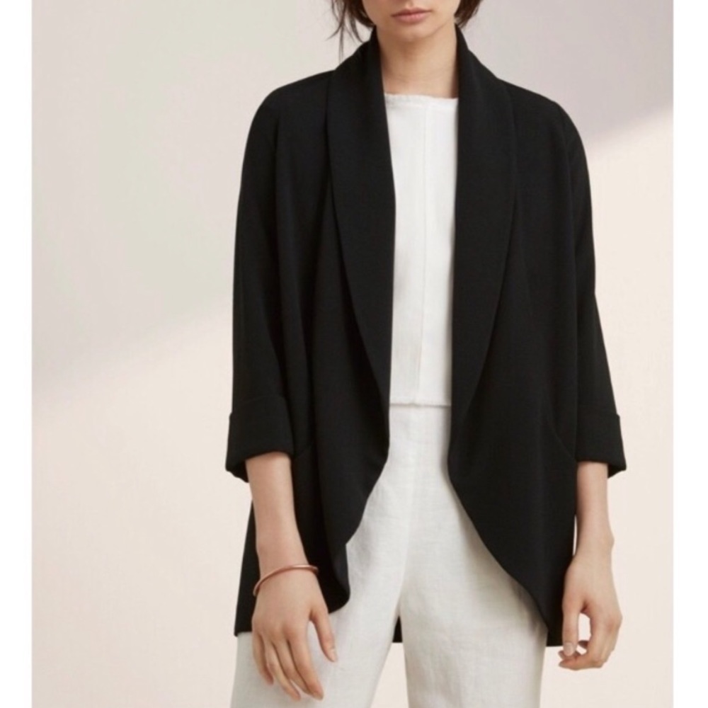 ARITZIA Wilfred Chevalier Open Front Cocoon Blazer Jacket 3/4 Sleeves Black 6